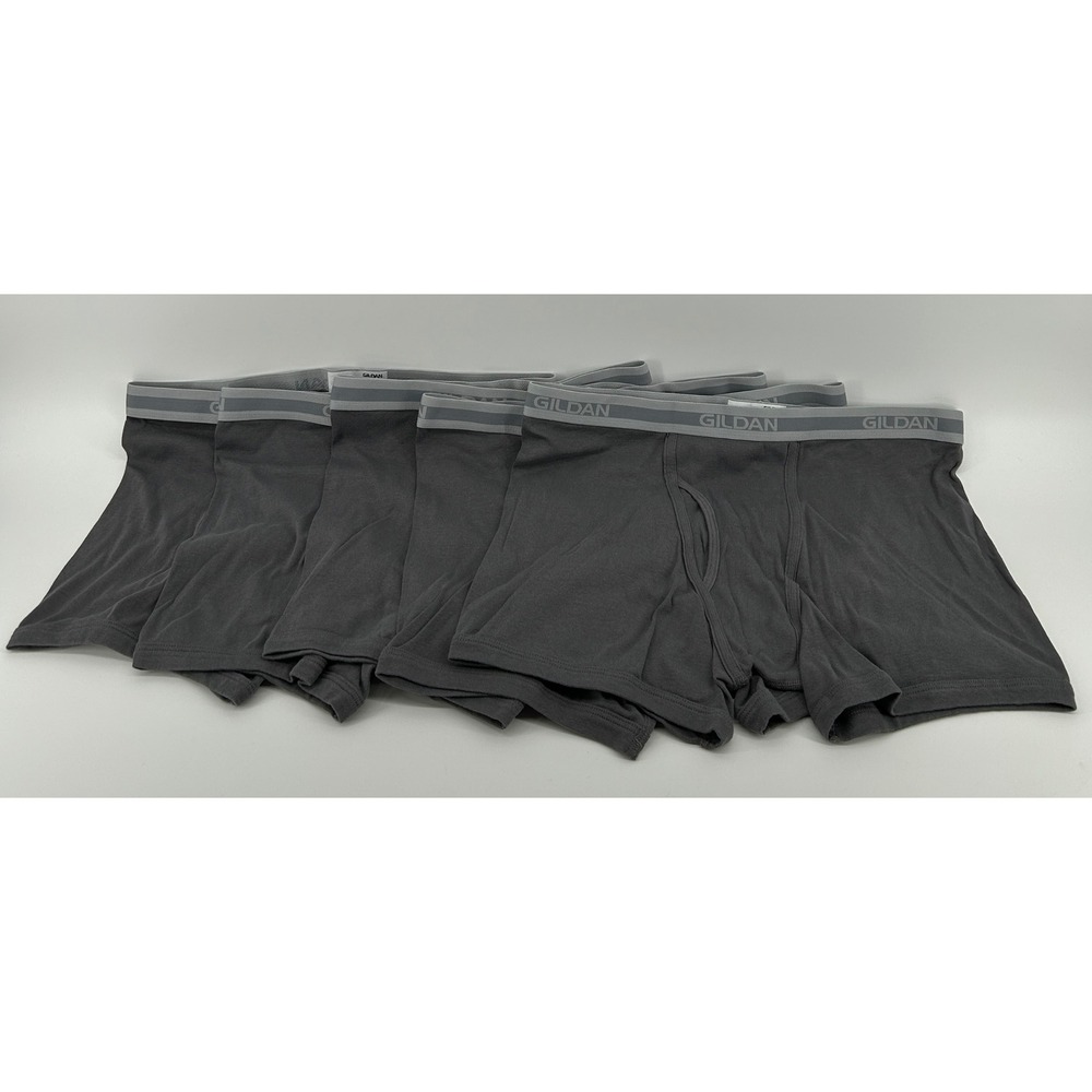 Gildan Mens Boxer Briefs 5 Pack Charcoal Gray 100% Cotton 2XL 44-46 Waist NWOT